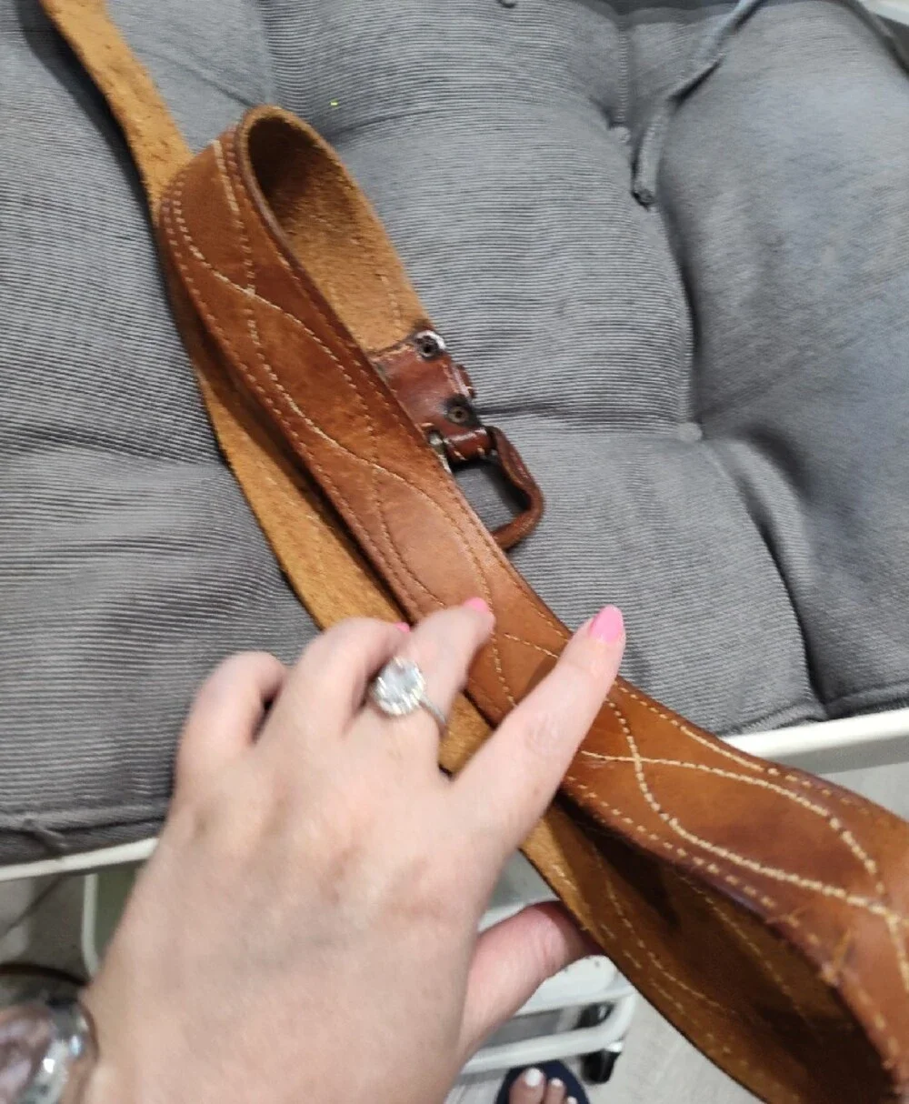 Vintage Brown Saddle Leather Belt Contrasting Stitching Size 36